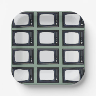Television Old Classic Retro TV Pattern Party Paper Plate