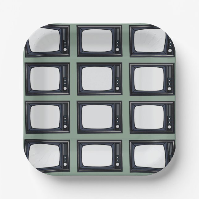 Television Old Classic Retro TV Pattern Party Paper Plate (Front)