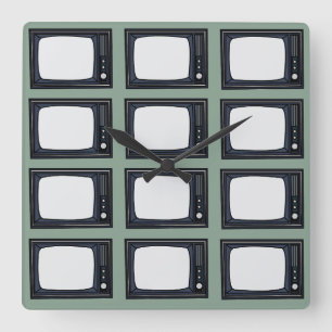 Television Old Classic Retro TV Pattern Square Wall Clock