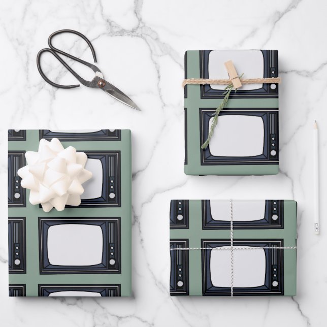 Television Old Classic Retro TV Pattern Wrapping Paper Sheet (Front)