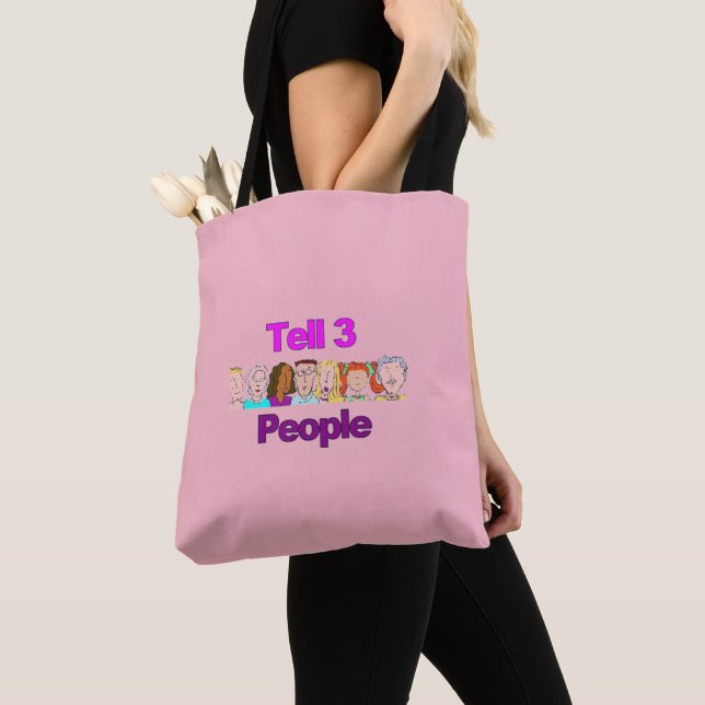 Tell 3 People Tote Shopping Grocery Book Bag Pink (Close Up)