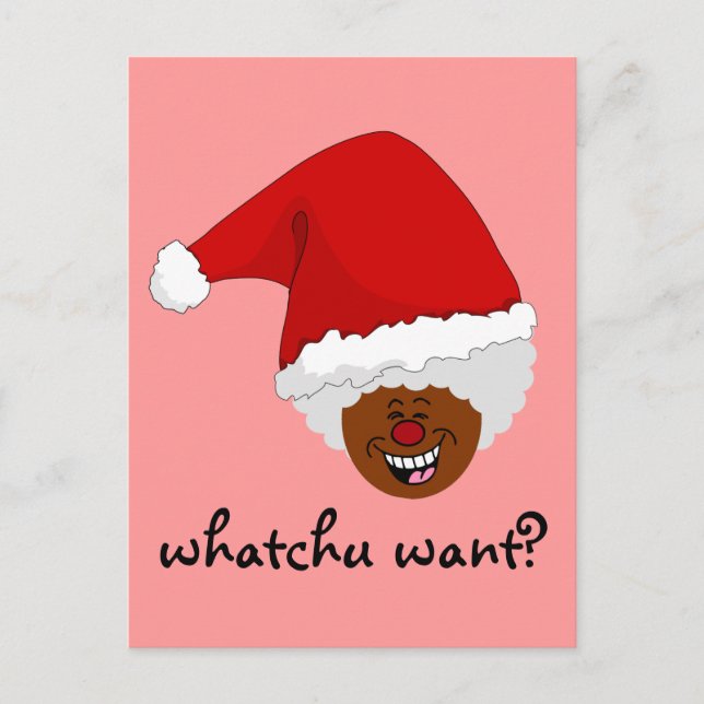 Tell Black Santa What You Want for Christmas Holiday Postcard (Front)
