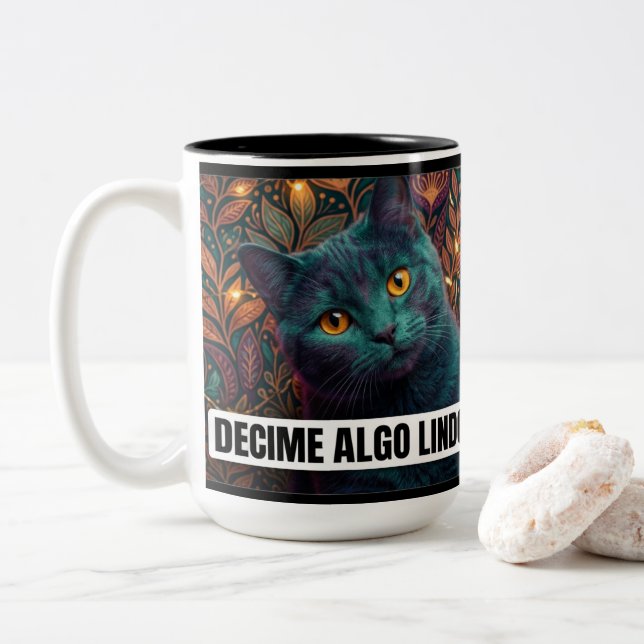 Tell Me Something Nice Funny Cat Mug - High Contra (With Donut)