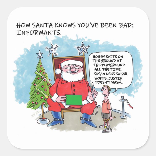 Tell Santa large square stickers (Front)