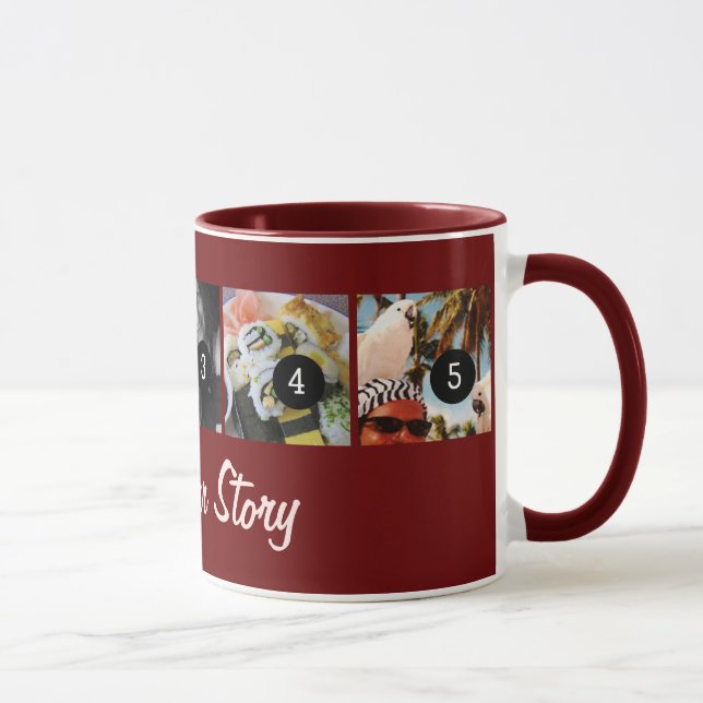Tell Your Photo Story 5 images burgundy Mug (Right)