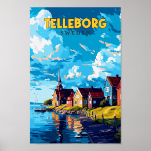 Telleborg Sweden Travel Art Vintage Illustration  Poster