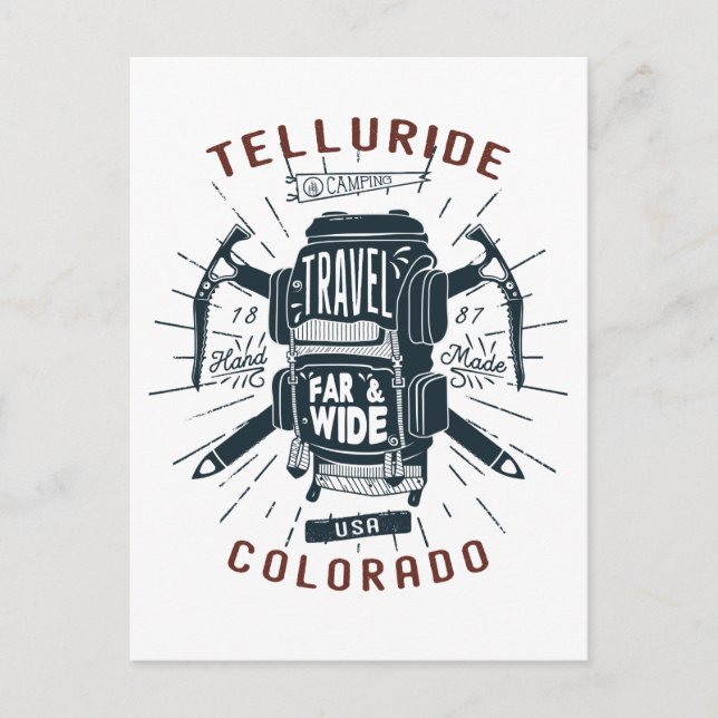 Telluride Colorado Backpack Gear Retro Travel Postcard (Front)