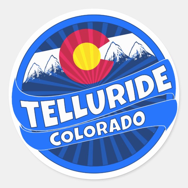 Telluride Colorado flag mountains burst sticker (Front)