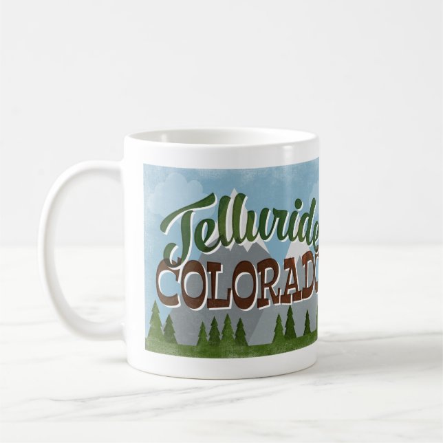 Telluride Colorado Fun Retro Snowy Mountains Coffee Mug (Left)