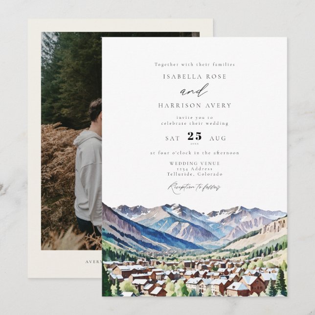 TELLURIDE Colorado Mountain Ski Travel Wedding Invitation (Front/Back)