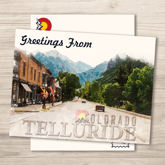  Telluride Colorado Ski Mountains Watercolor Postcard (Creator Uploaded)