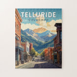 Telluride Colorado Travel Art Vintage Jigsaw Puzzle<br><div class="desc">Telluride retro vector travel design in an emblem style. Telluride,  a former Victorian mining town in Colorado’s Rocky Mountains,  is set in a box canyon amid forested peaks at the base of a popular ski-and-golf resort.</div>