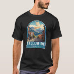 Telluride Colorado Travel Art Vintage T-Shirt<br><div class="desc">Telluride retro vector travel design in an emblem style. Telluride,  a former Victorian mining town in Colorado’s Rocky Mountains,  is set in a box canyon amid forested peaks at the base of a popular ski-and-golf resort.</div>