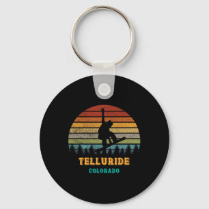Telluride Colorado Vintage Sunset Snowboarding Sno Key Ring