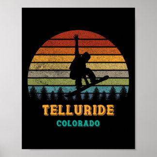 Telluride Colorado Vintage Sunset Snowboarding Sno Poster