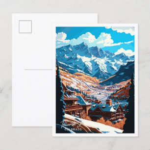 Telluride Ski Colorado Travel Vintage illustration Postcard