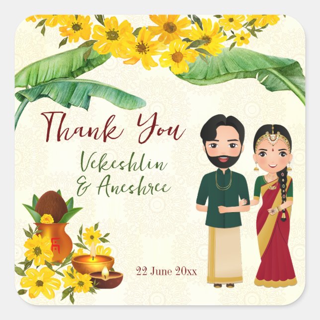 Telugu Tamil South Indian wedding  Square Sticker (Front)