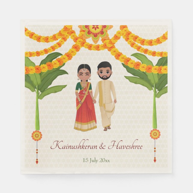 Telugu Tamil wedding marigolds banana tree Napkin (Front)