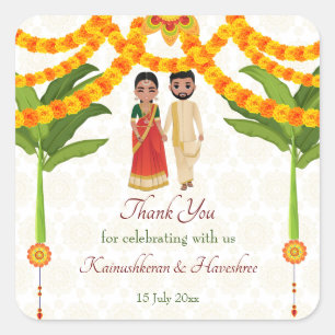 Telugu Tamil wedding marigolds banana tree  Square Sticker