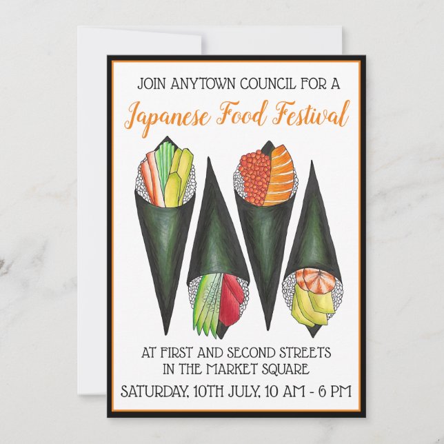 Temaki Hand Roll Sushi Japanese Food Festival  Invitation (Front)