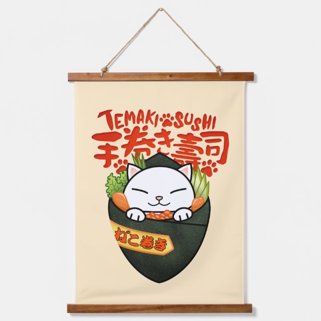 Temaki Sushi Cat Hanging Tapestry (Front)