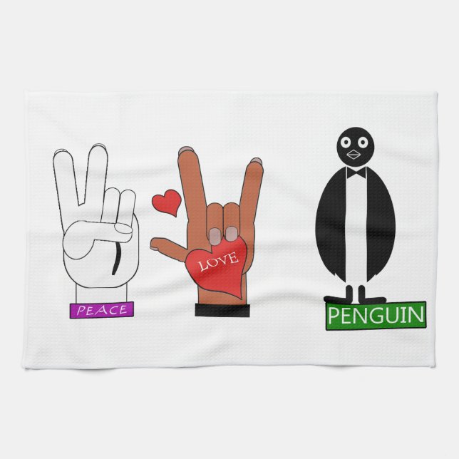 TEMP PEACE LOVE PENGUINS ASL TEA TOWEL (Horizontal)