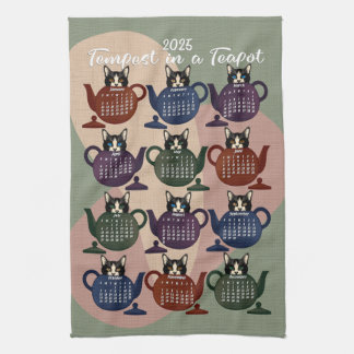 Tempest in a Teapot Kitten Cat Cute 2025 Calendar Tea Towel