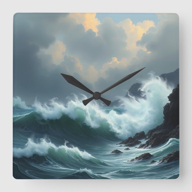 Tempestuous Coast Square Wall Clock (Front)