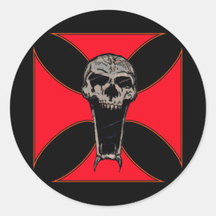 Templar cross skull classic round sticker