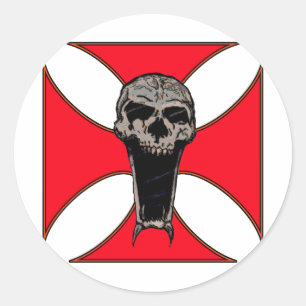 Templar cross skull classic round sticker