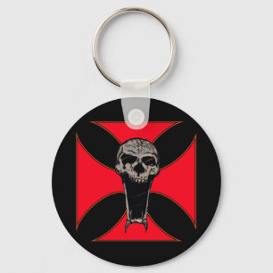 Templar cross skull key ring
