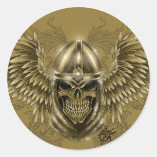 Templar Knight Gothic Mediaeval Skull with Wings Classic Round Sticker