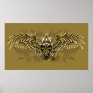 Templar Knight Gothic Mediaeval Skull with Wings Poster