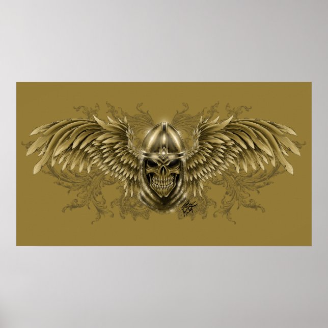 Templar Knight Gothic Mediaeval Skull with Wings Poster (Front)