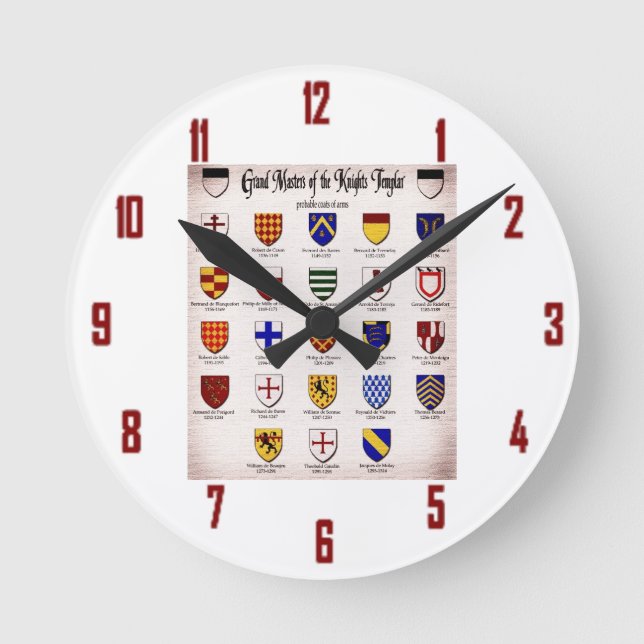 Templar Master Heraldry Round Clock (Front)