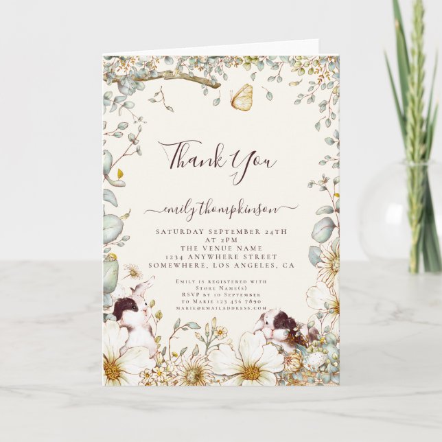 TEMPLAT Bunnies Baby Shower Picnic Girl Boy  Thank You Card (Front)