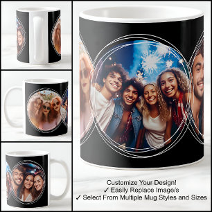 Template 3 Circular Photos Collage Black C00 Coffee Mug
