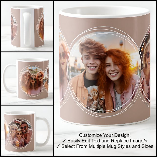 Template 3 Circular Photos Collage Brown C88 Coffee Mug (Creator Uploaded)