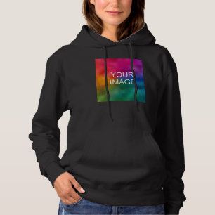 Template Add Text Upload Photo Womens Black Trendy Hoodie