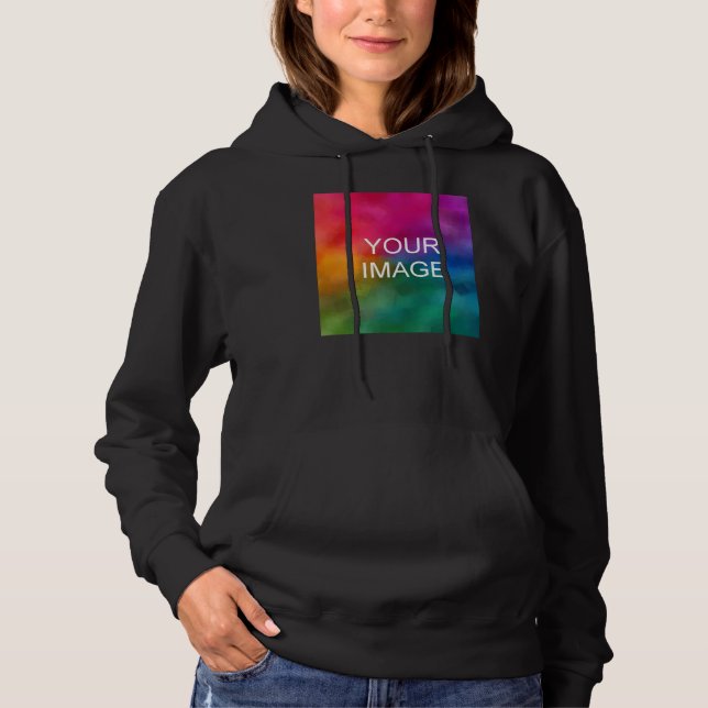 Template Add Text Upload Photo Womens Black Trendy Hoodie (Front)