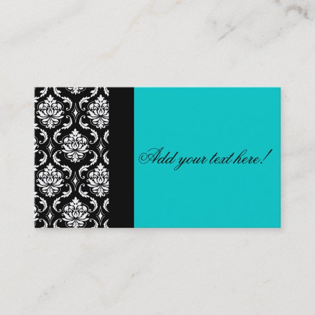 Template Black Damask Business Card Blue (Front)