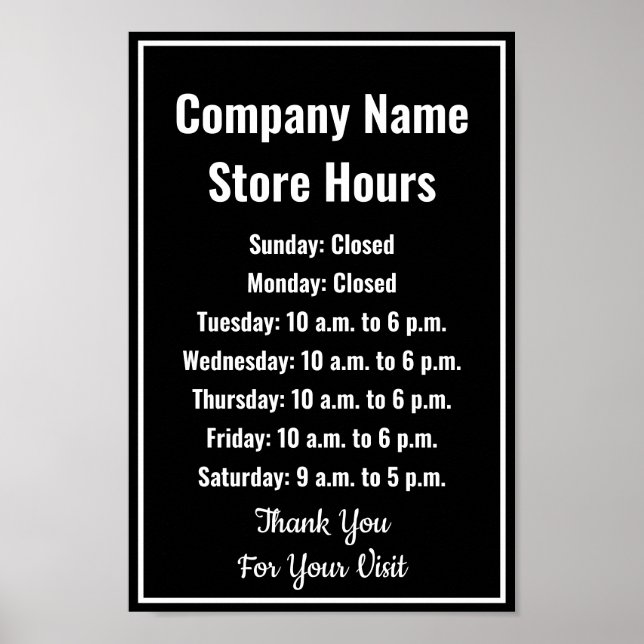 Template Black & White Business Hours Poster (Front)