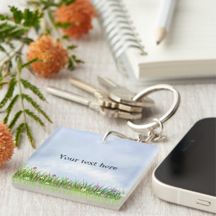 Template, Blue Sky and Summer Flowers, Key Ring