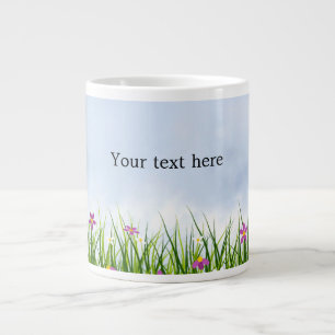 Template, Blue Sky and Summer Flowers, Large Coffee Mug