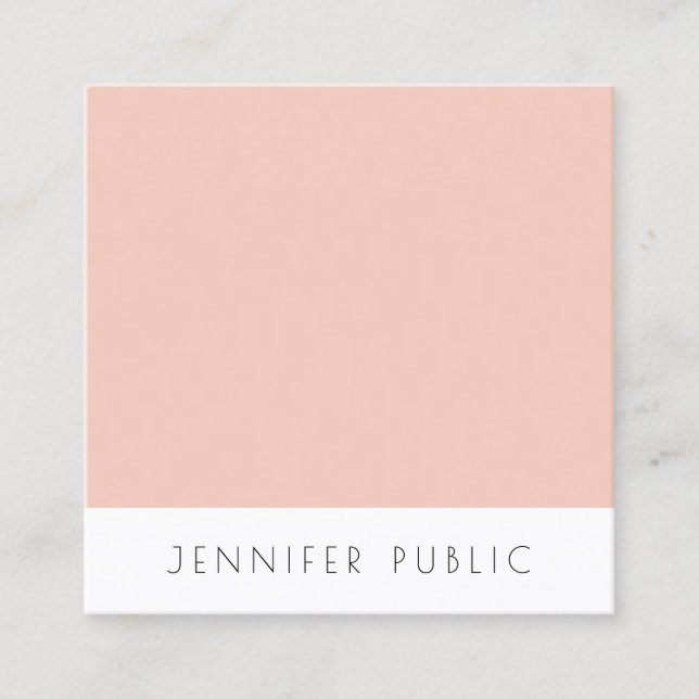 Template Blush Pink White Modern Simple Elegant Square Business Card (Front)