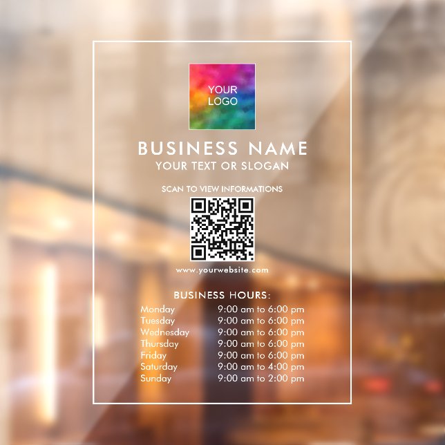 Template Business Hours Company Logo QR Code Window Cling (Sheet 2)