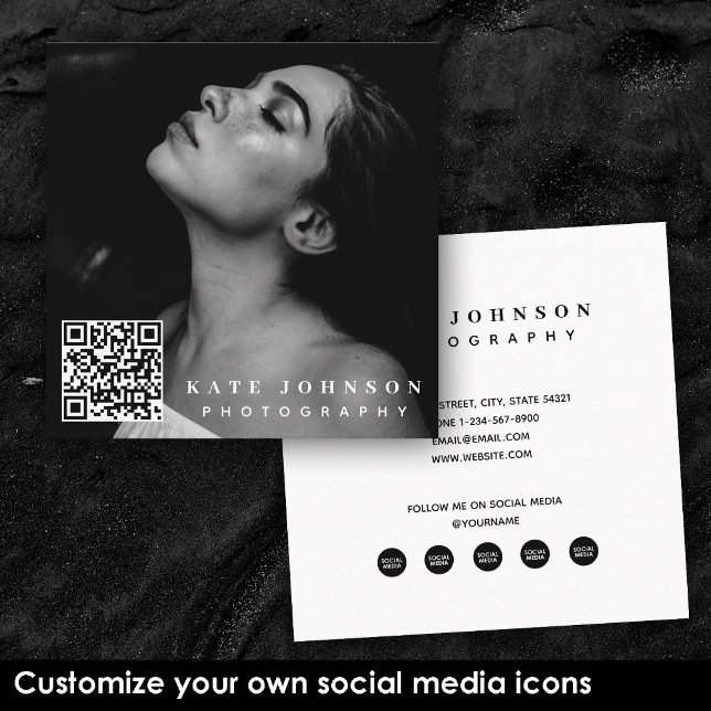 Template Business Photo QR Code Social Media Icons Square Business Card (Modern Photo QR Code Custom Social Media Icons Square Business Card)