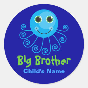 Template - Custom Octopus Big Brother Child's Name Classic Round Sticker