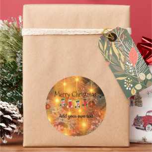 Template - Customise  Golden Christmas Classic Round Sticker