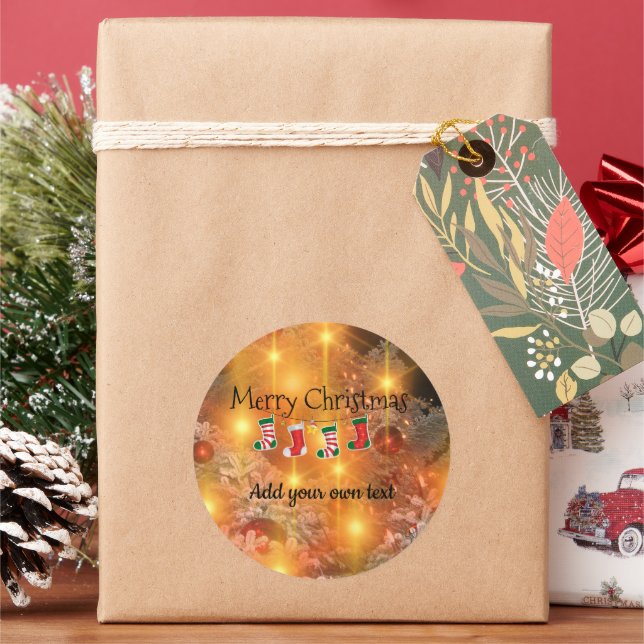 Template - Customise  Golden Christmas Classic Round Sticker (Holiday)